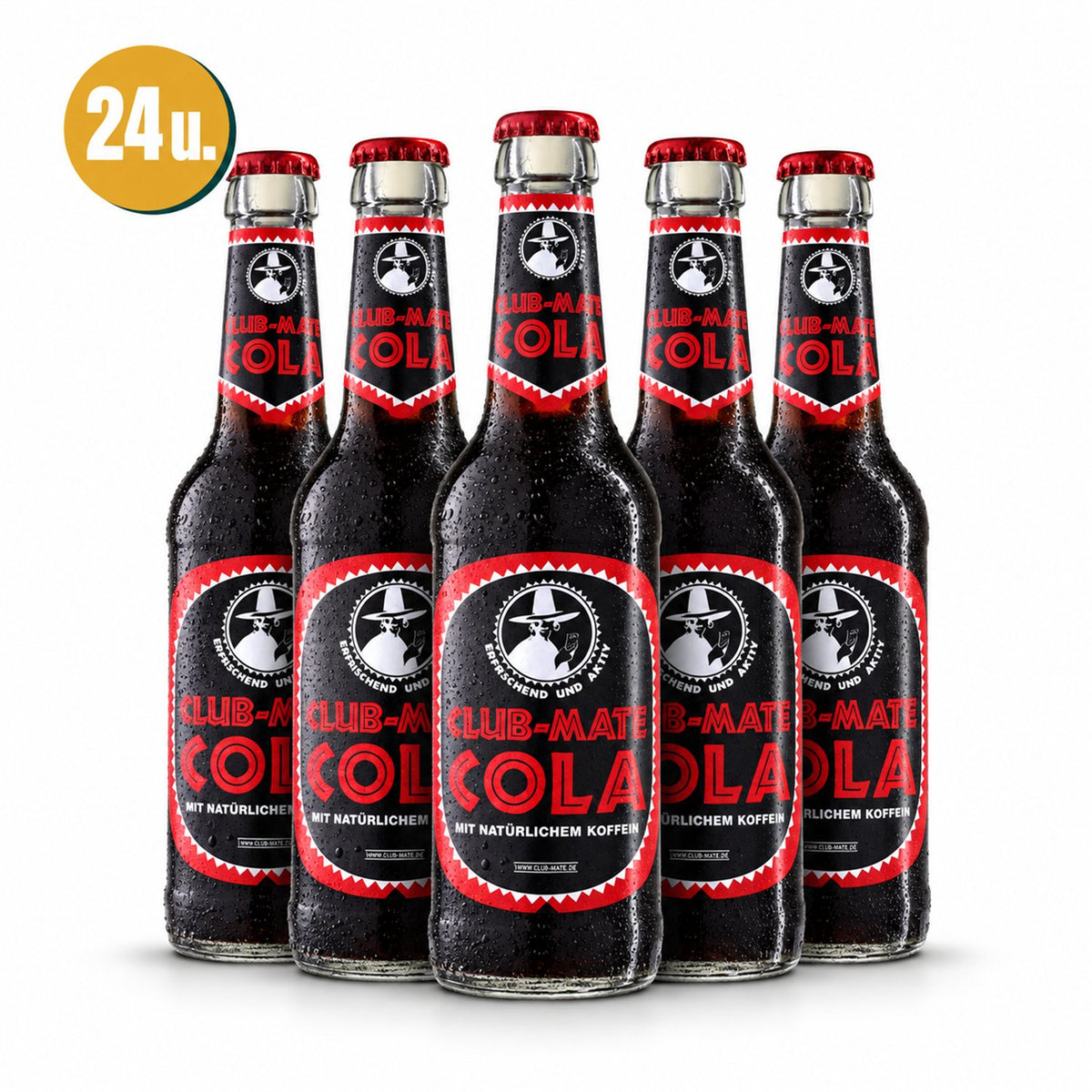 Club Mate Cola Caja 24x33cl: producto centrado sobre fondo blanco