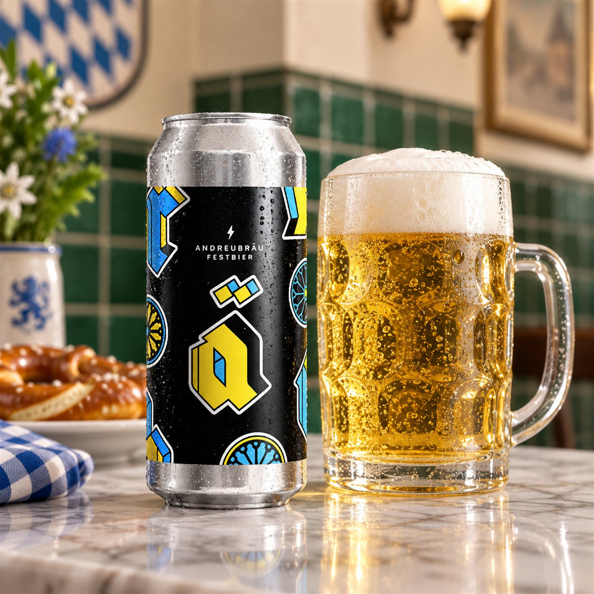 Garage Andreubrau: bebida servida en vaso junto a su envase