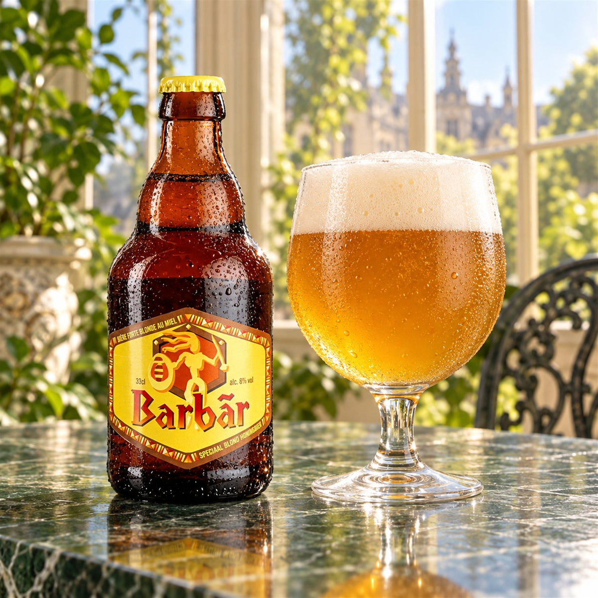 Barbar: bebida servida en vaso junto a su envase