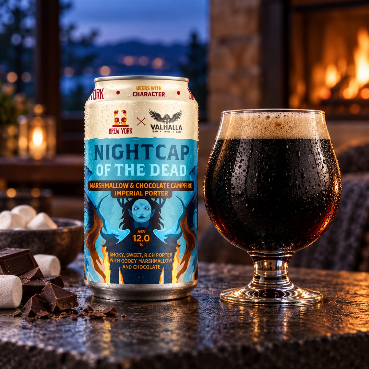 Brew York Nightcap Of The Dead: bebida servida en vaso junto a su envase