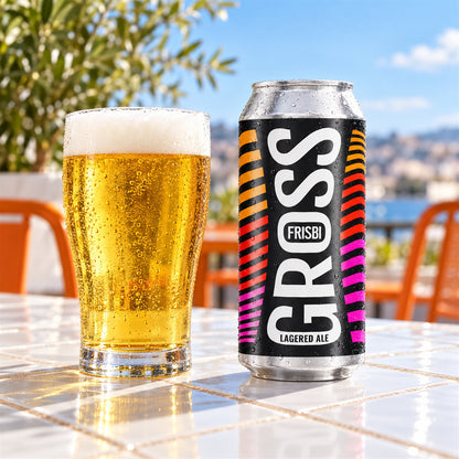GROSS Frisbi: bebida servida en vaso junto a su envase