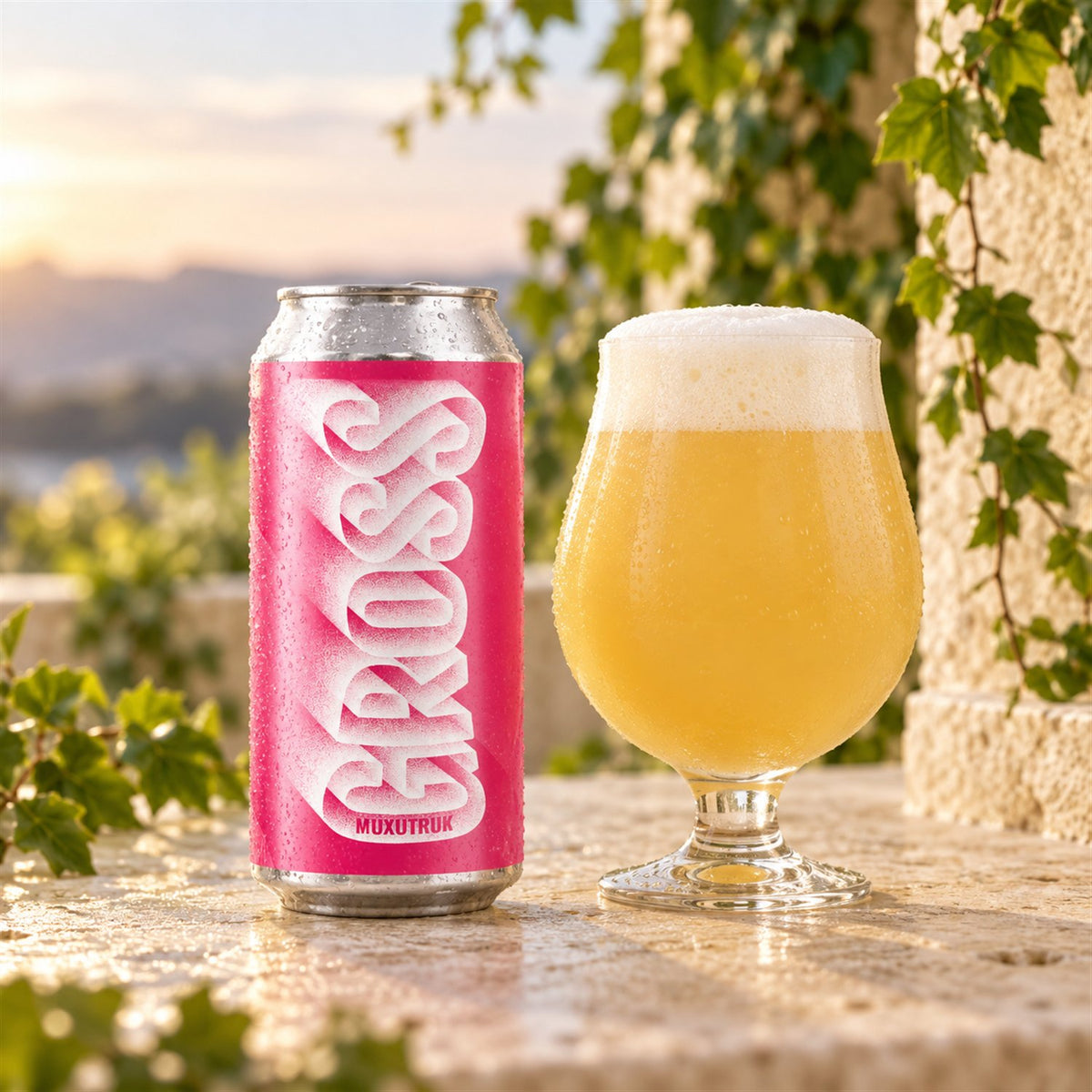 GROSS Muxutruk: bebida servida en vaso junto a su envase