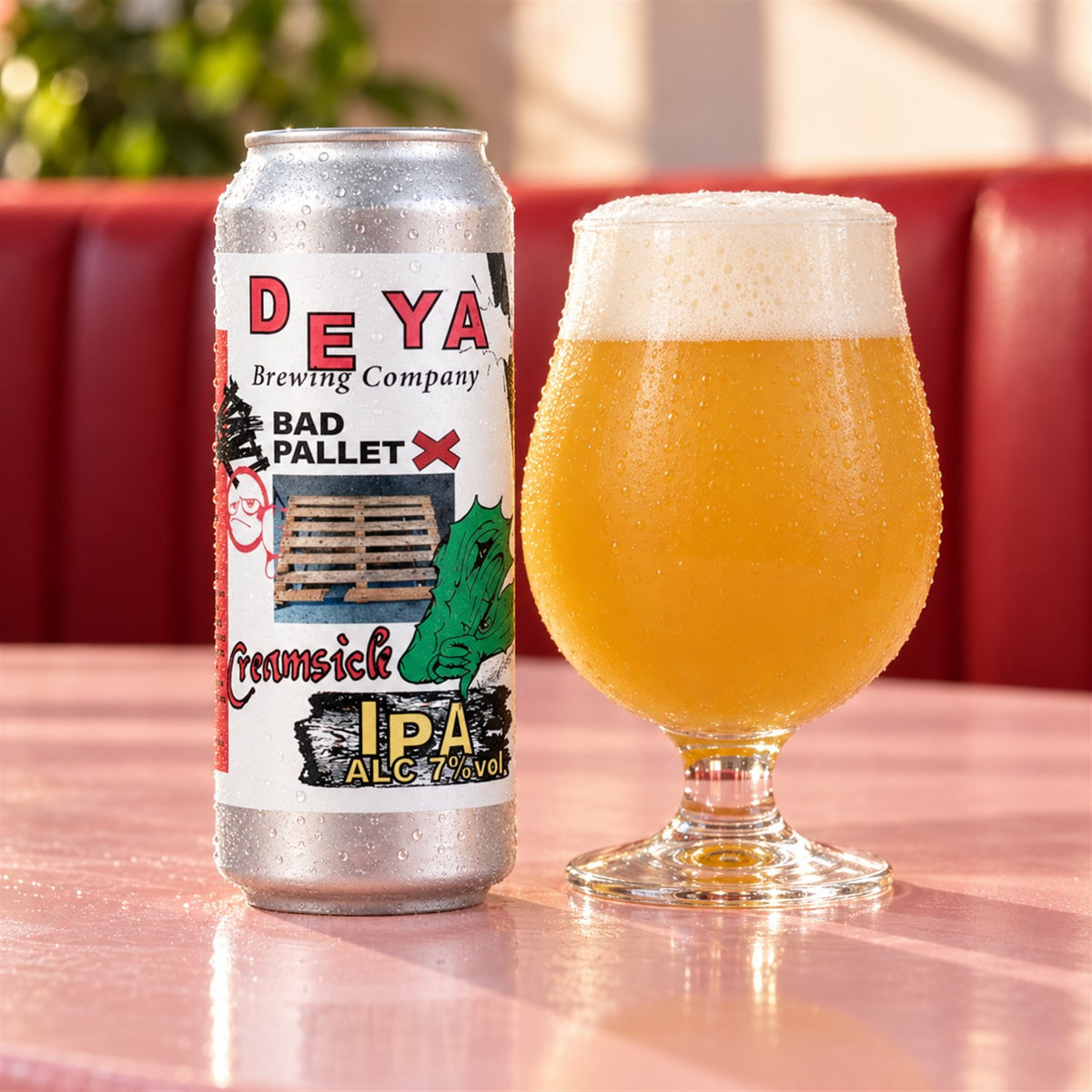 Deya Bad Pallet: bebida servida en vaso junto a su envase