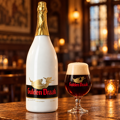 Gulden Draak Jeroboam 3 L - envase y cerveza servida