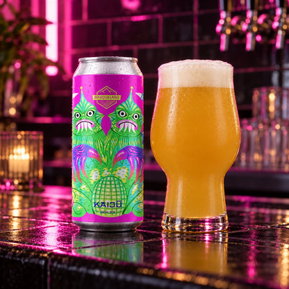 Basqueland Kaiju: bebida servida en vaso junto a su envase