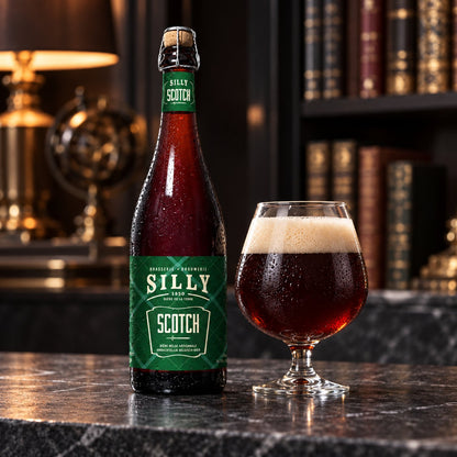 Scotch Silly: bebida servida en vaso junto a su envase