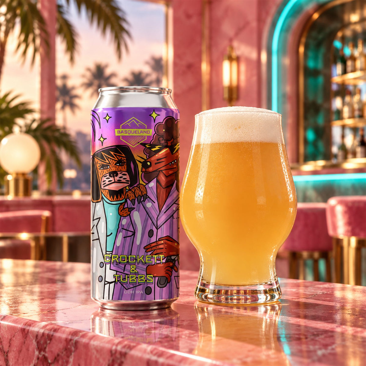 Basqueland Crockett & Tubbs: bebida servida en vaso junto a su envase