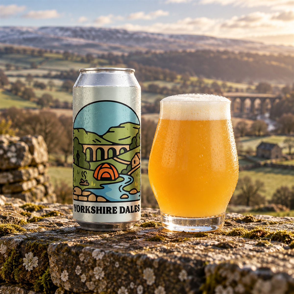 Northern Monk PP 52.01 Yokshire Dales: bebida servida en vaso junto a su envase