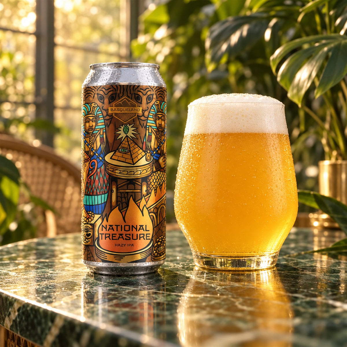 Basqueland National Treasure: bebida servida en vaso junto a su envase