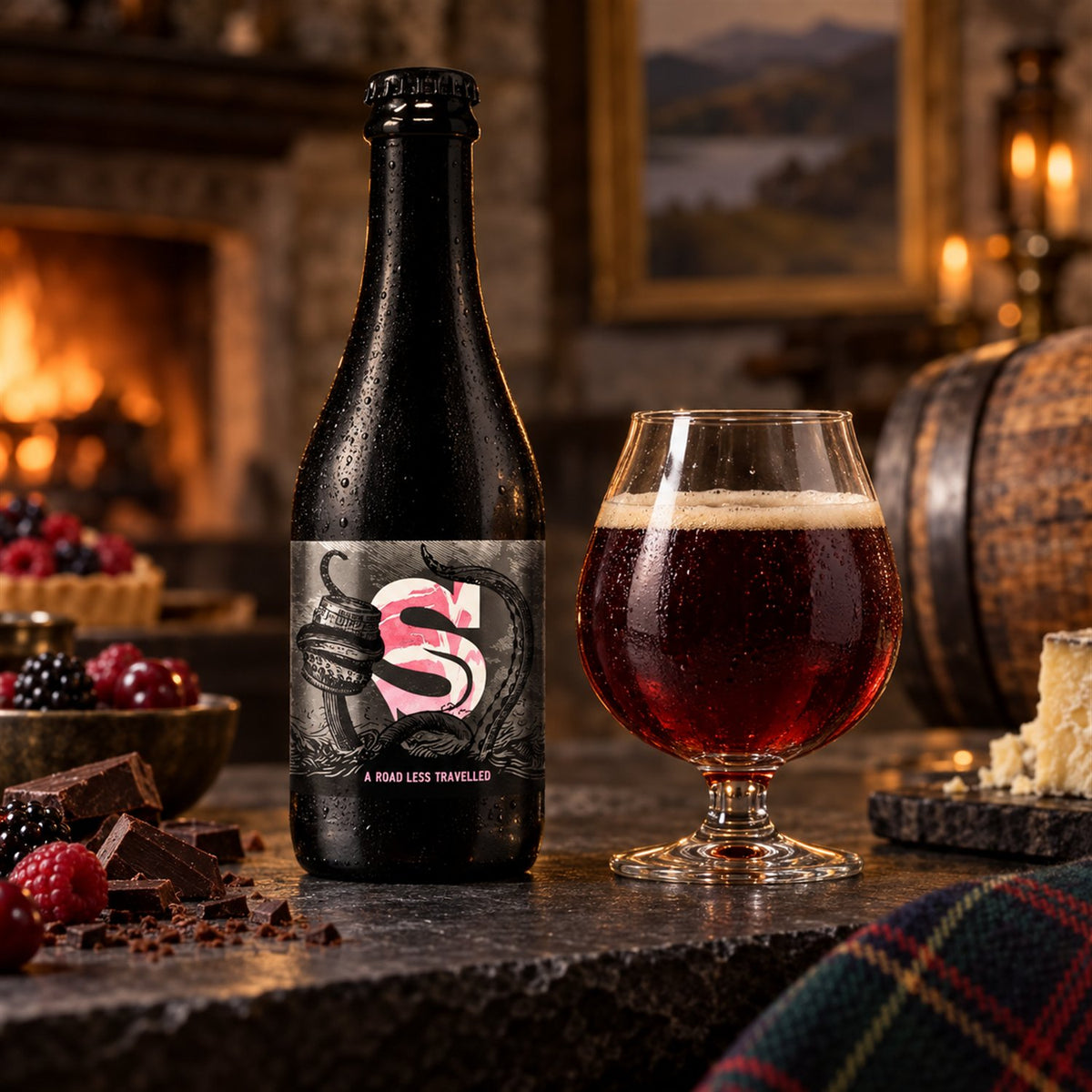 Siren A Road Less Travelled: bebida servida en vaso junto a su envase