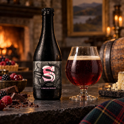 Siren A Road Less Travelled: bebida servida en vaso junto a su envase
