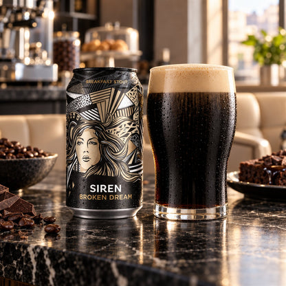 Siren Broken Dream: bebida servida en vaso junto a su envase