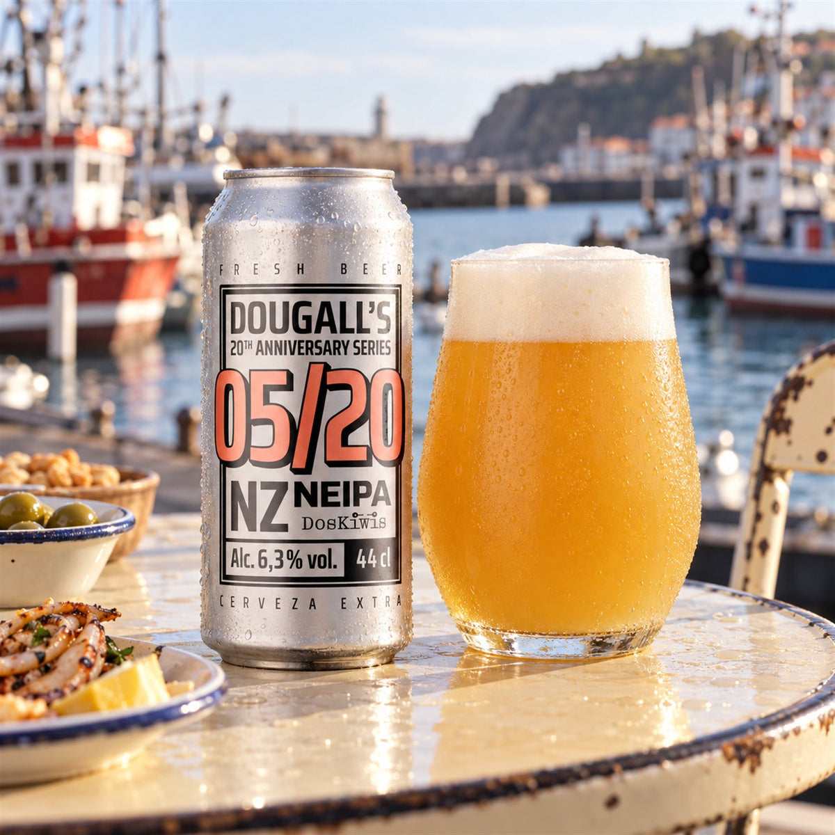 Dougall's 05/20: bebida servida en vaso junto a su envase