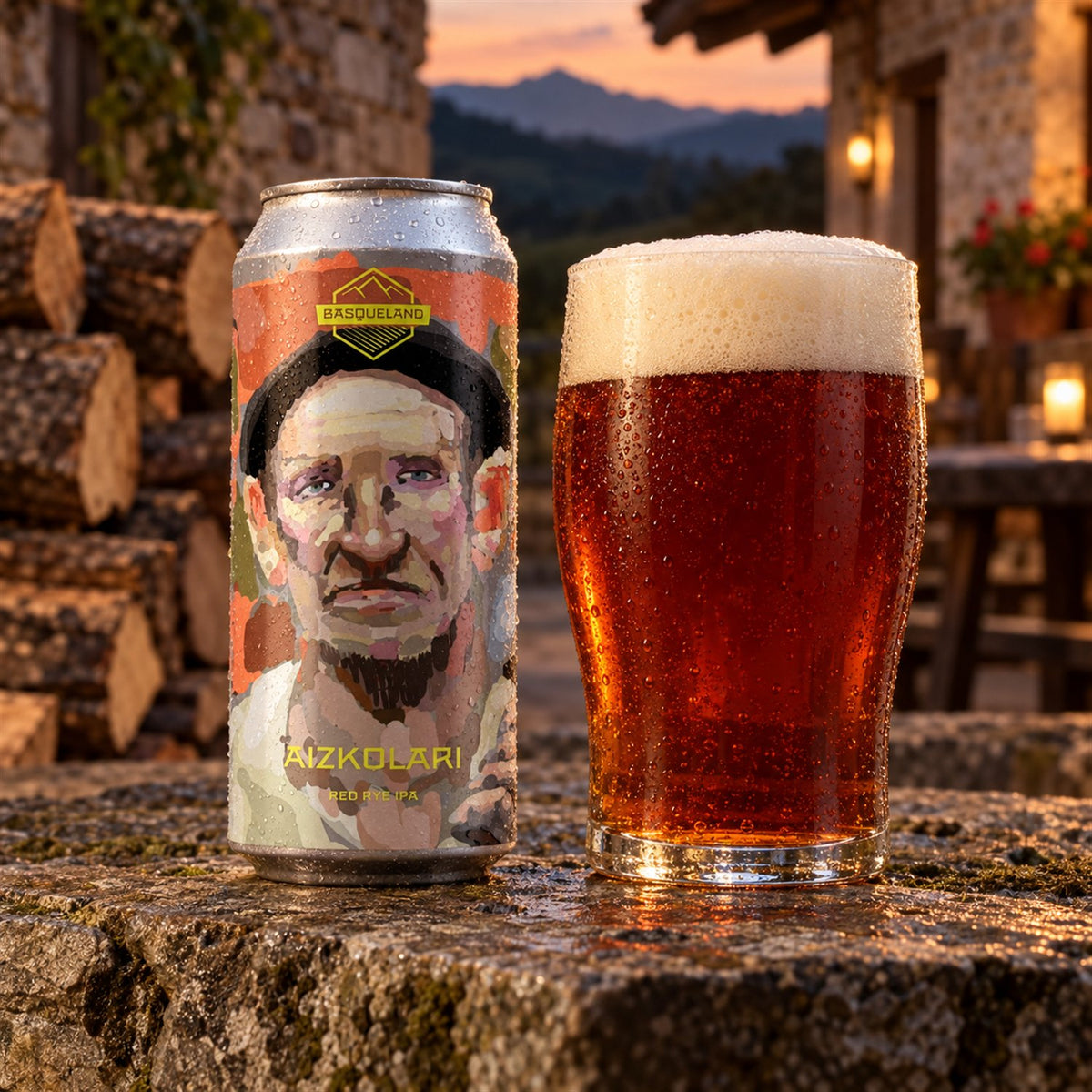Basqueland Aizkolari: bebida servida en vaso junto a su envase