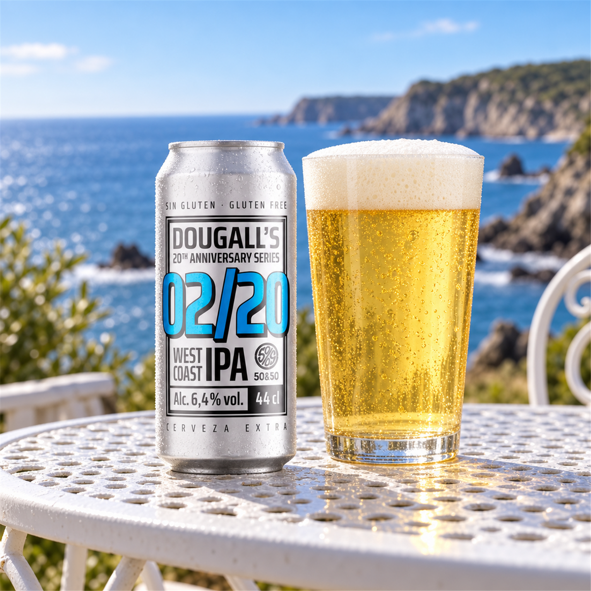 Dougall's 02/20: bebida servida en vaso junto a su envase
