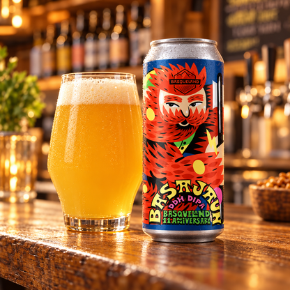 Basqueland Basajaun: cerveza servida junto a la lata