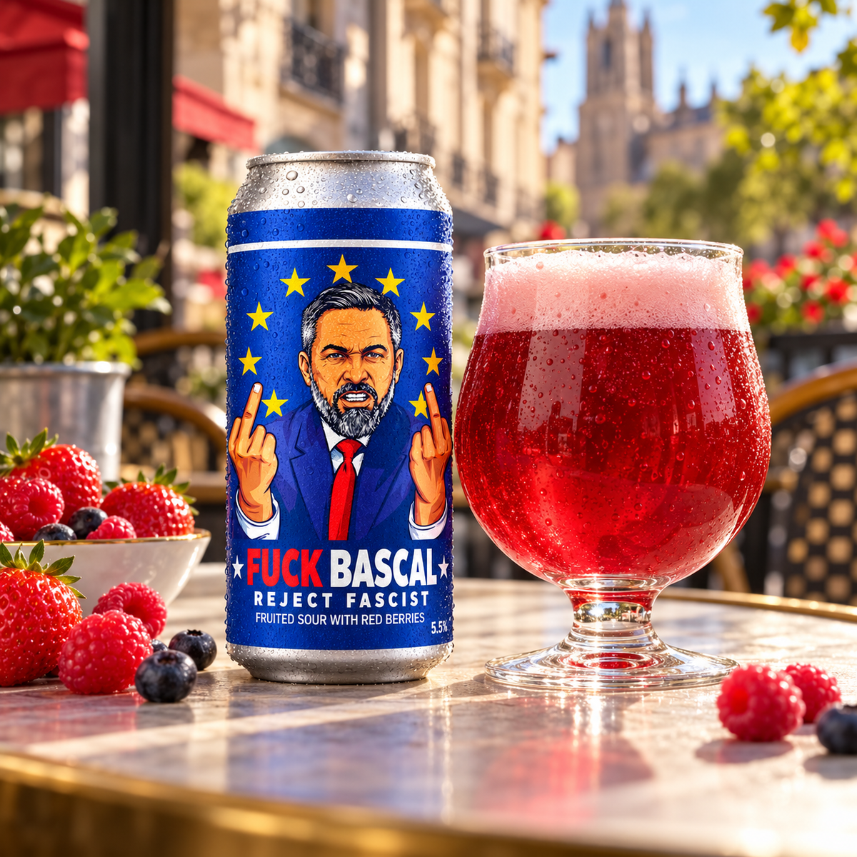 La Calavera Fuckbascal: envase junto a cerveza servida en ambiente