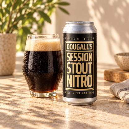 Dougall's Nitro Session Stout: cerveza servida junto a la lata