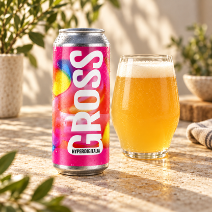 GROSS Hyperdigitalia: cerveza servida junto a la lata