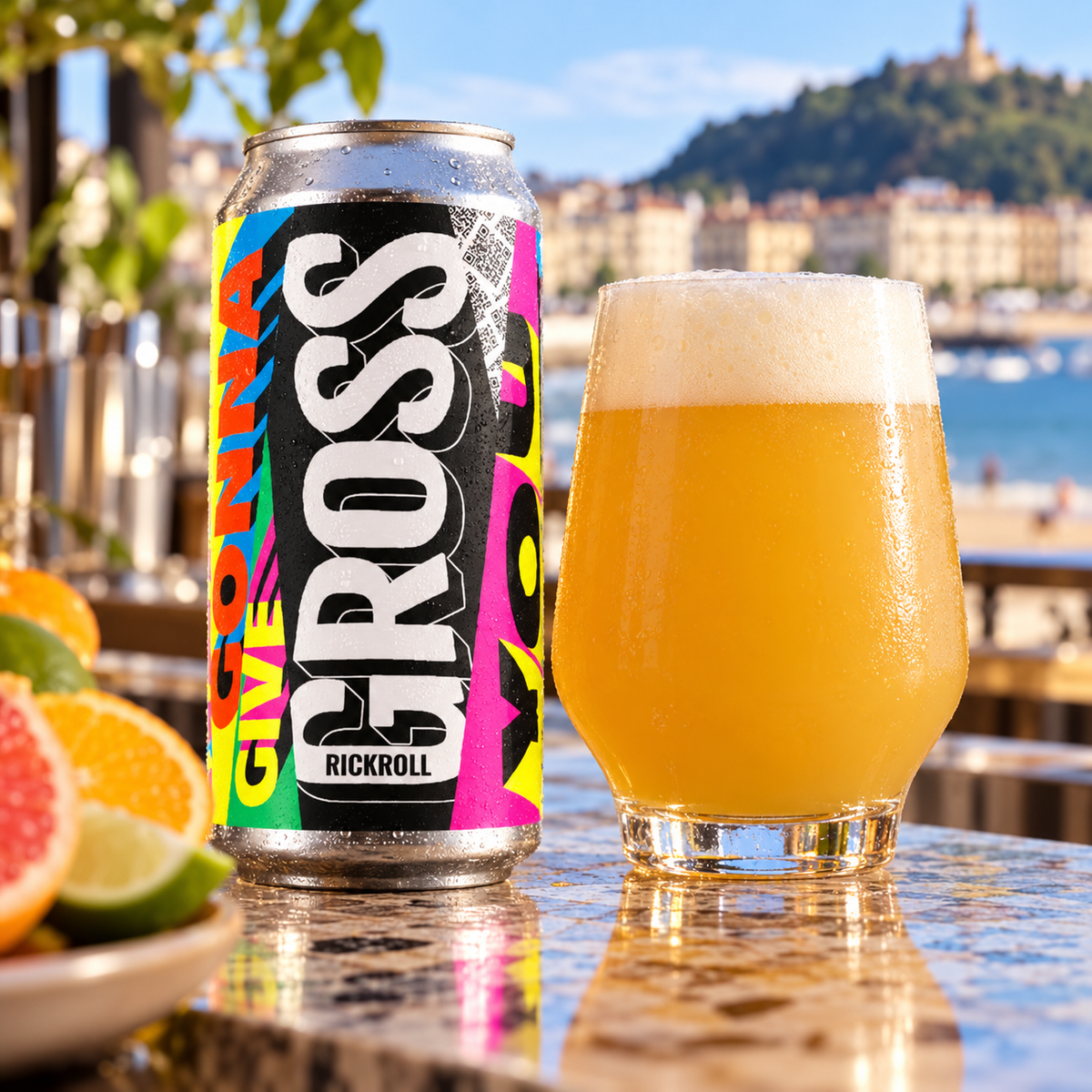 GROSS Rickroll: envase junto a cerveza servida en ambiente