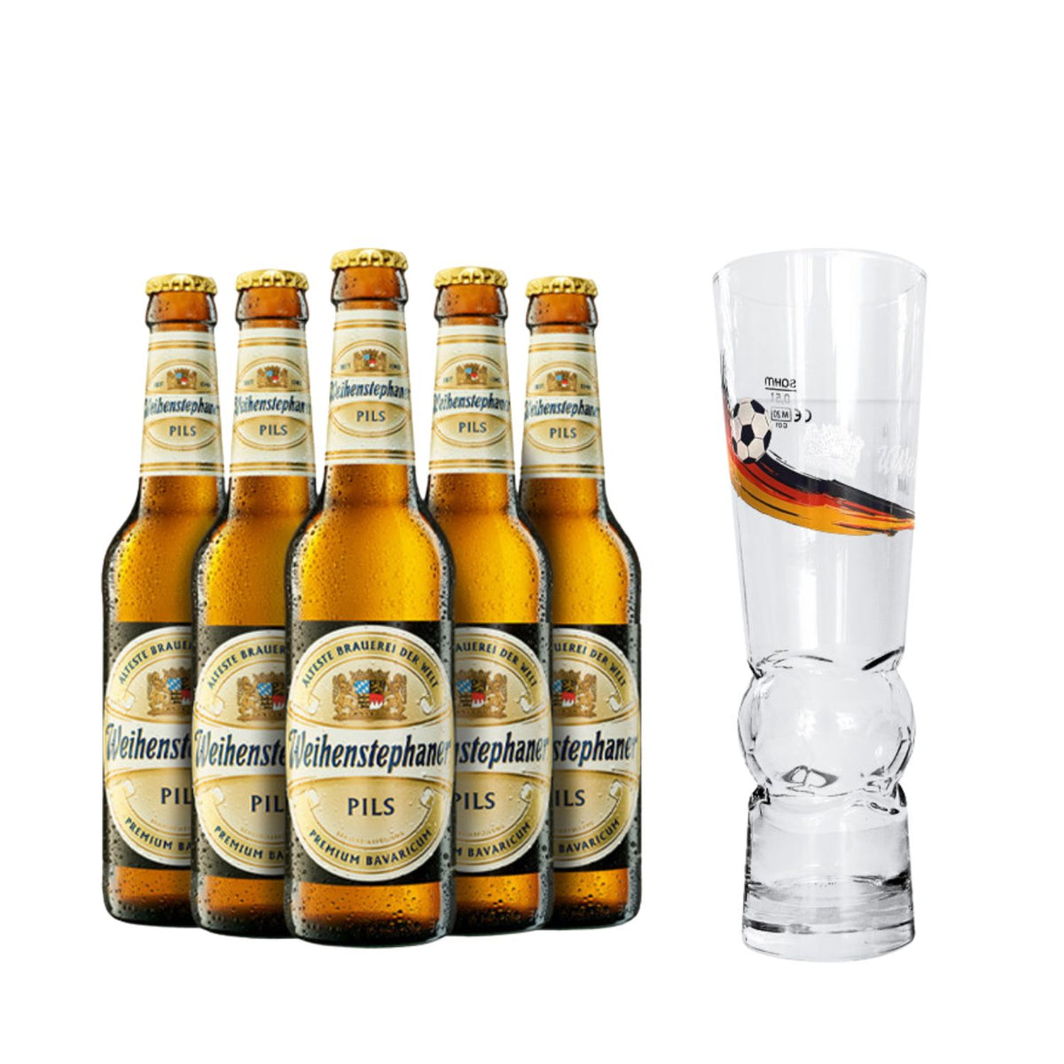 Pack Weihenstephan Pils 33cl + 6 Vasos balón de fútbol de regalo