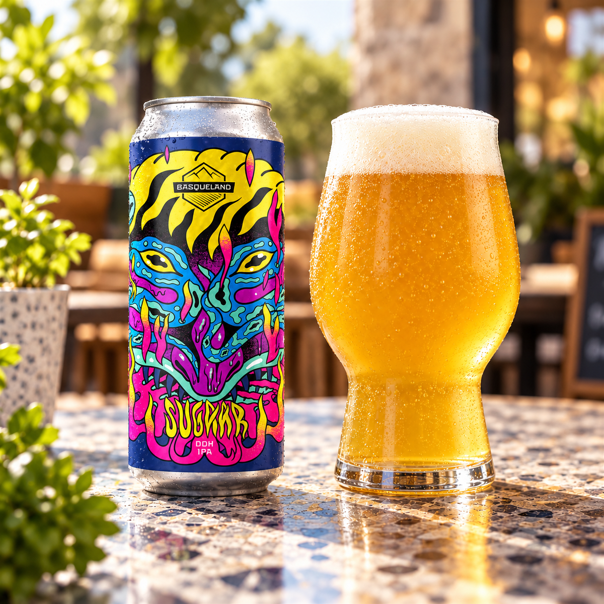 Basqueland Sugaar: lata junto a cerveza servida en ambiente