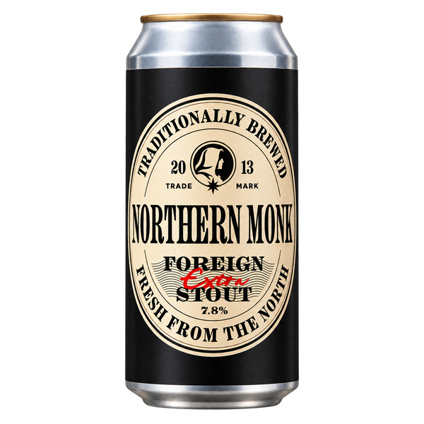 Northern Monk Foreign Extra Stout: lata recortada sobre fondo transparente
