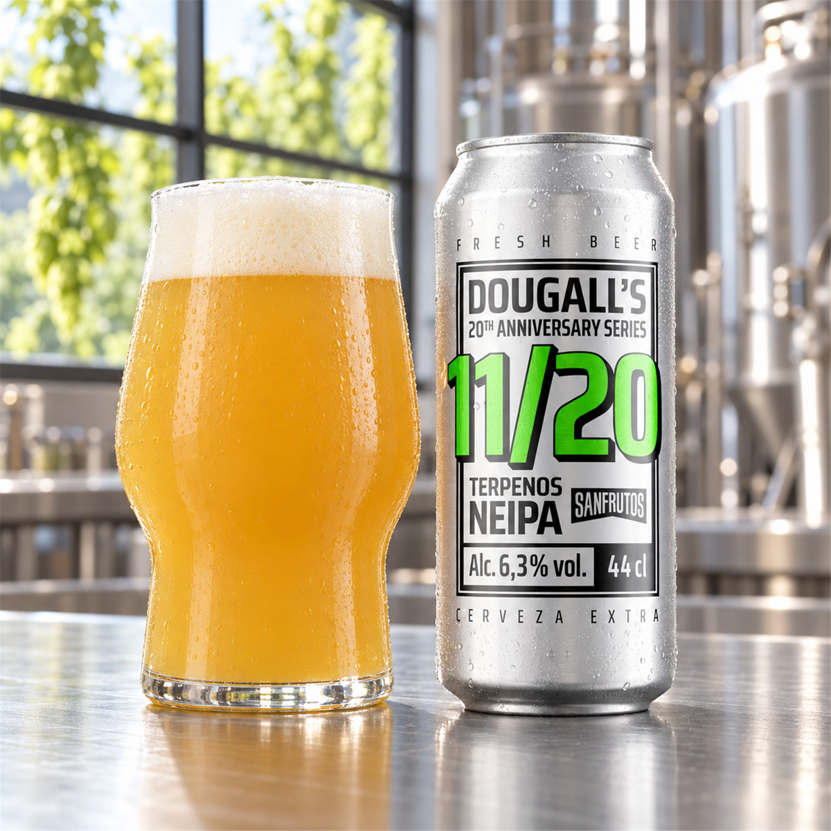Dougall's 11/20: bebida servida en vaso junto a su envase