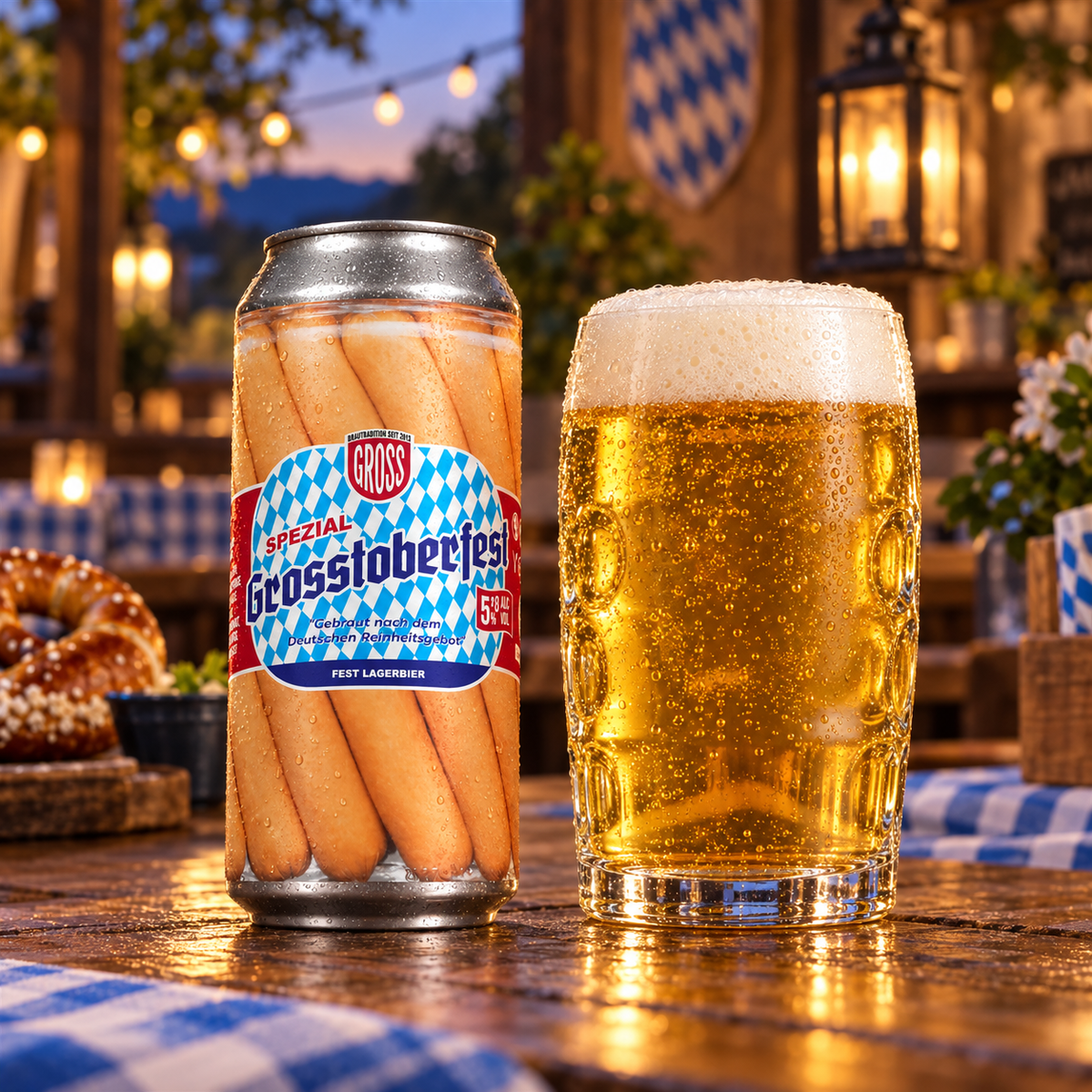 GROSS Grosstoberfest 44 cl junto a un vaso de Festbier dorada servida en cervecería