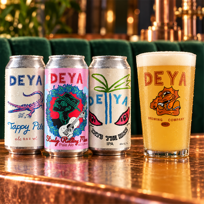 Pack Deya Classics + Vaso pinta de regalo: bebida servida en vaso junto a su envase