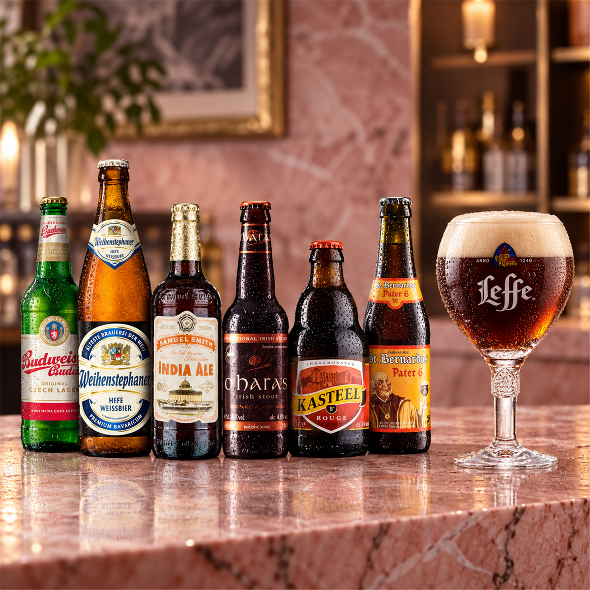 Pack iniciación Cervezas: bebida servida en vaso junto a su envase