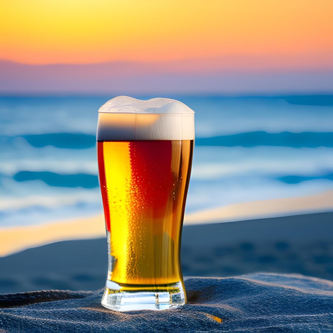 Cerveza situada en una playa